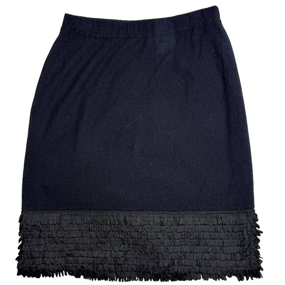 St. John Collection Skirt Womens 12 Black Wool Rayon Santana Knit Fringe Hem - Picture 2 of 7